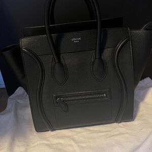 Celine black Leather luggage tote bag